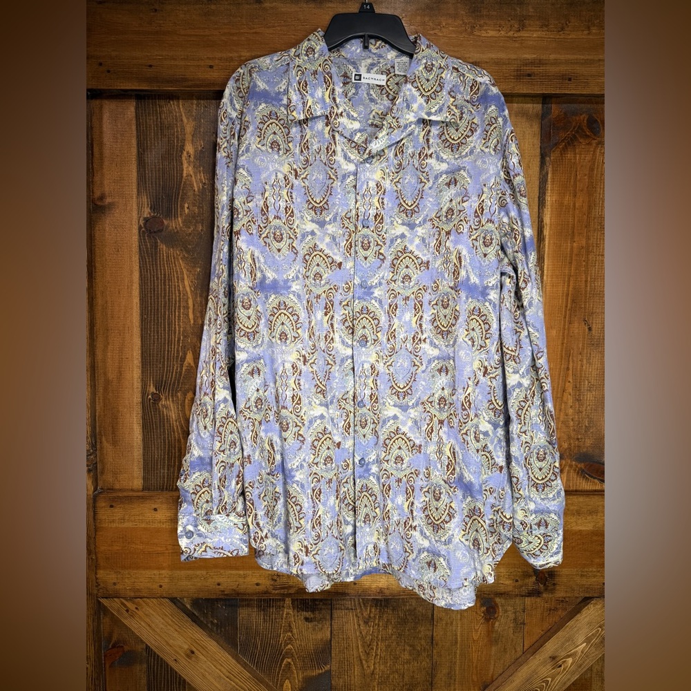 Bachrach Cotton‎ Linen long sleeve button up purple paisley Size XXL